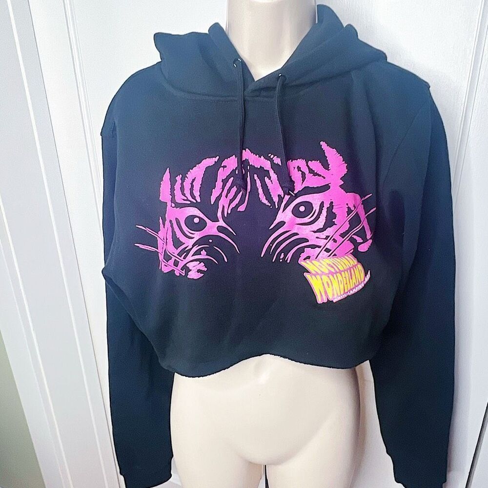 Insomniac Pink Tiger Cropped Hoodie Black Size Small
